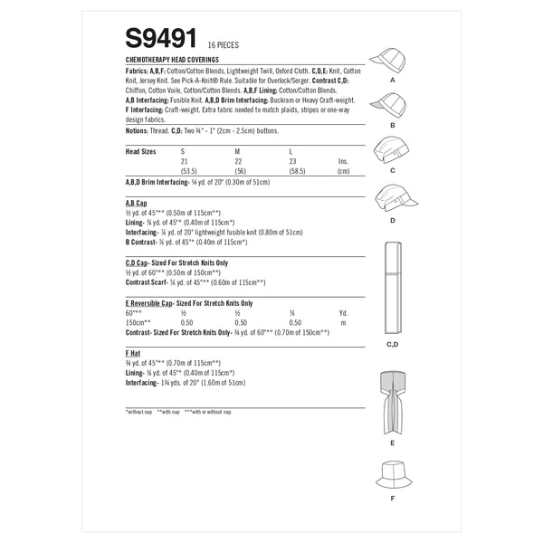 Simplicity Sewing Pattern S9491 CHEMO HEAD COVERINGS