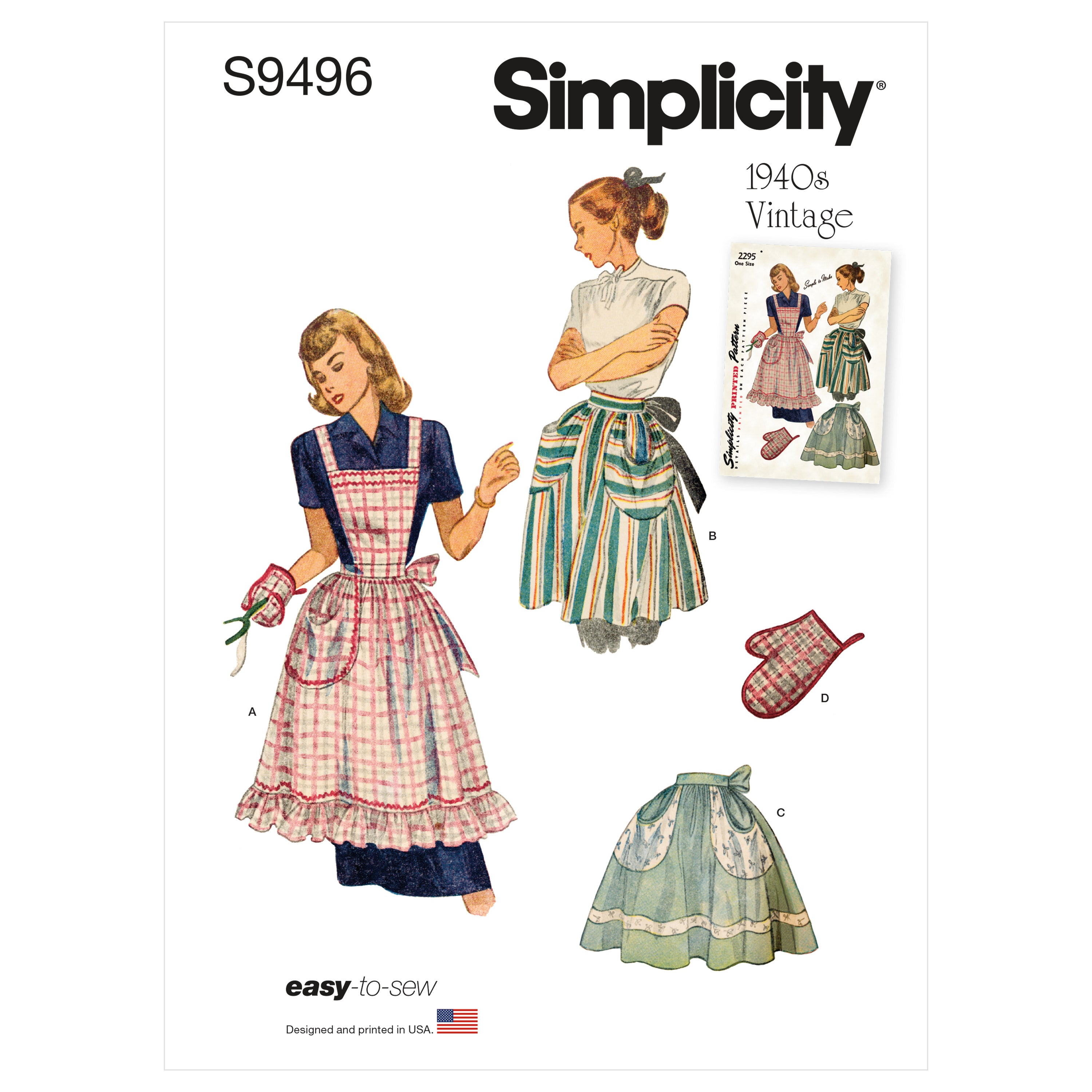 Simplicity Sewing Pattern S9496 MISSES' VINTAGE APRON