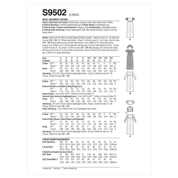 Simplicity Sewing Pattern S9502 MISSES' AND WOMEN'S COSTUMES