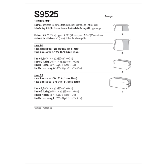Simplicity Sewing Pattern S9525 ZIPPERED CASES