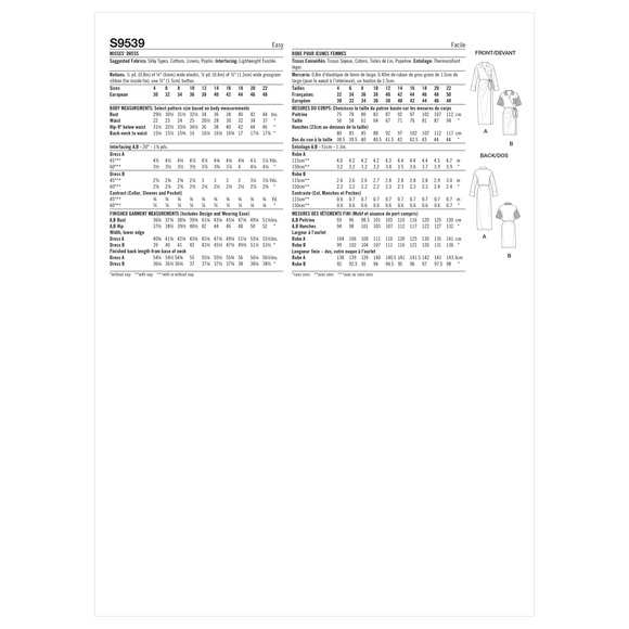 Simplicity Sewing Pattern S9539 MISSES' DRESS