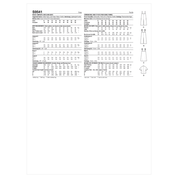 Simplicity Sewing Pattern S9541 MISSES' JUMPSUITS, DRESS AND JACKET