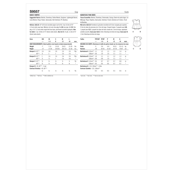 Simplicity Sewing Pattern S9557 BABIES' ROMPER