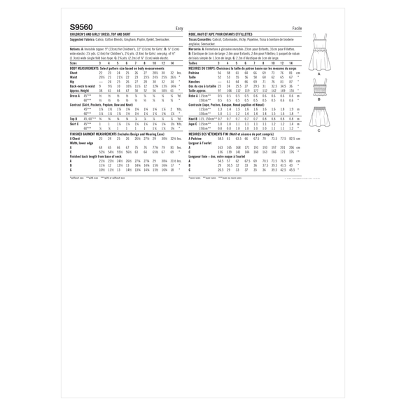 Simplicity Sewing Pattern S9560 CHILDREN'S AND GIRLS' DRESS, TOP AND SKIRT