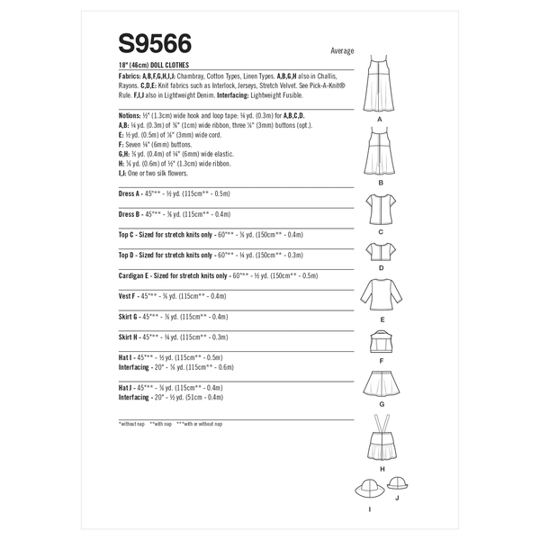 Simplicity Sewing Pattern S9566 18" DOLL CLOTHES