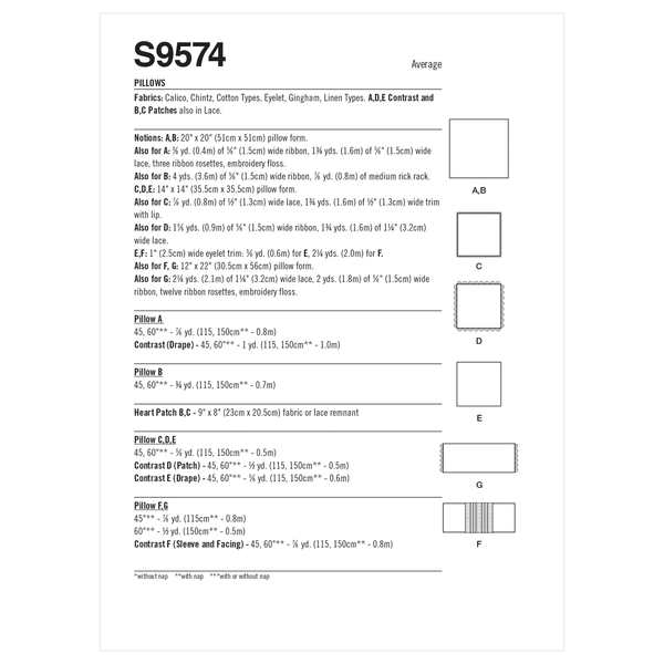 Simplicity Sewing Pattern S9574 PILLOWS