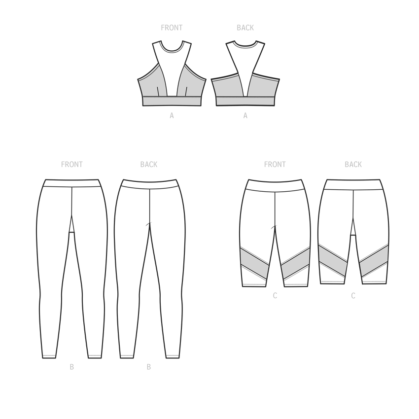 Simplicity Sewing Pattern S9620 MISSES' AND WOMEN'S KNIT SPORTS BRA, LEGGINGS AND BIKE SHORTS BY MADALYNNE INTIMATES