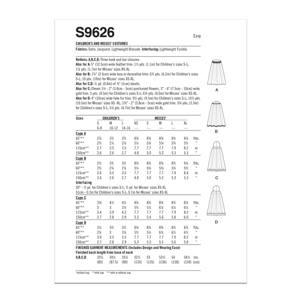 Simplicity Sewing Pattern S9626 CHILDREN'S AND MISSES' COSTUME