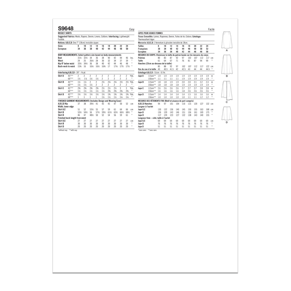 Simplicity Sewing Pattern S9648 MISSES' SKIRTS
