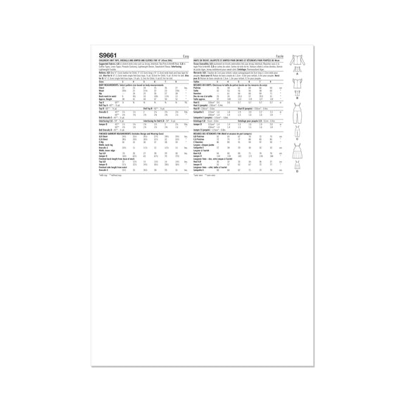 Simplicity Sewing Pattern S9661 CHILDREN'S KNIT TOPS, OVERALLS, AND JUMPER AND DOLL CLOTHES FOR 18" DOLL