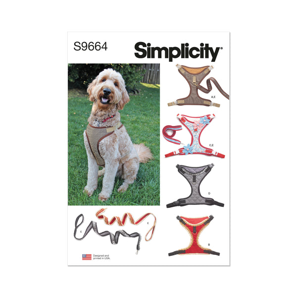 Simplicity Sewing Pattern S9664 DOG HARNESS IN SIZES S-M-L AND LEASH WITH TRIM OPTIONS