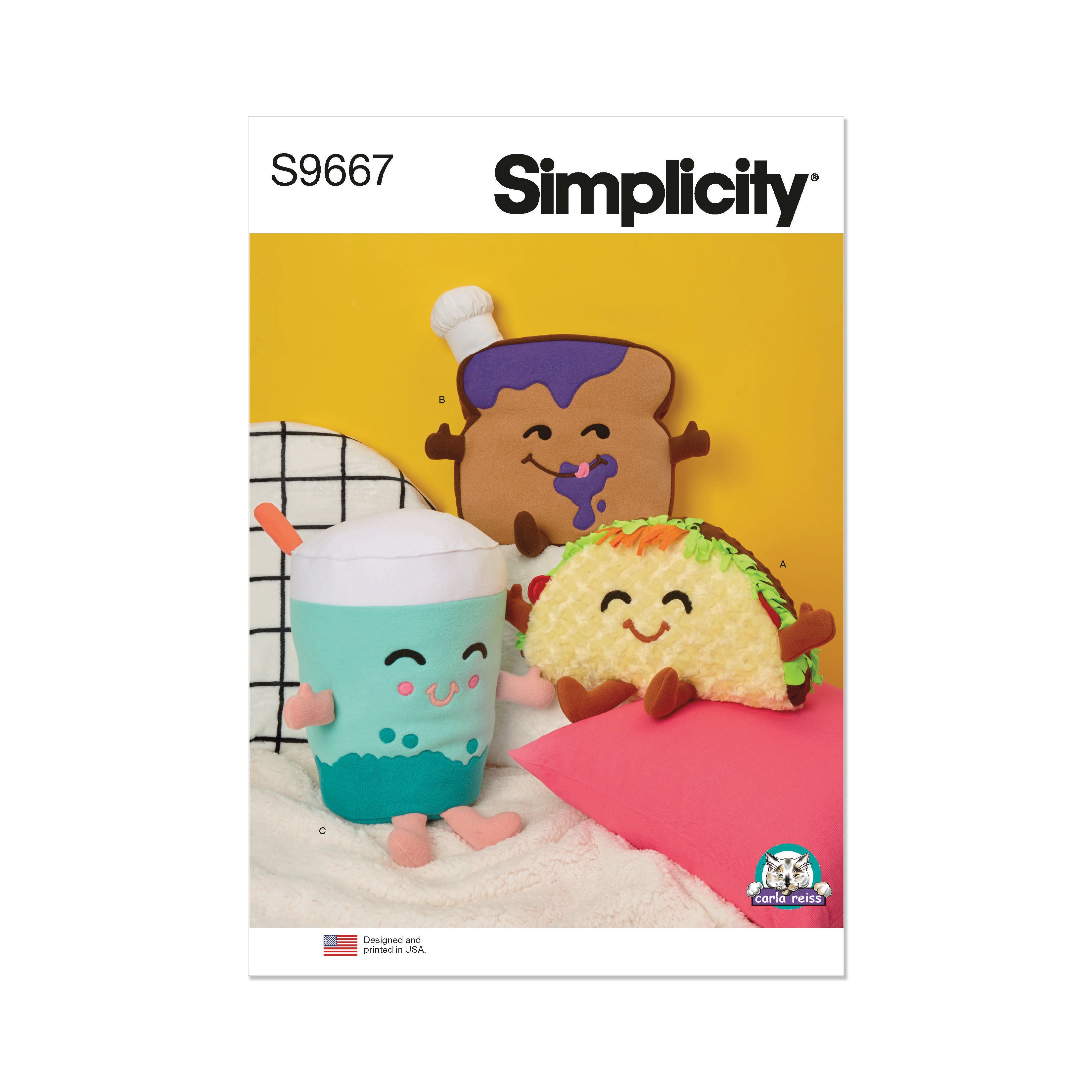 Simplicity Sewing Pattern S9667 PLUSH TACO, TOAST AND BUBBLE TEA BY CARLA REISS