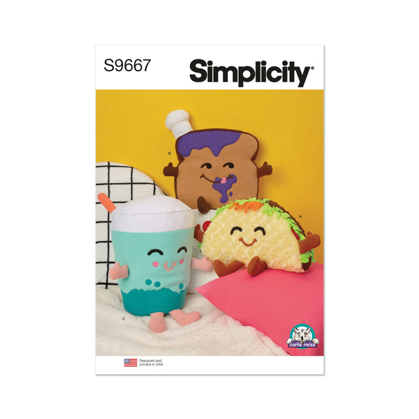 Simplicity Sewing Pattern S9667 PLUSH TACO, TOAST AND BUBBLE TEA BY CARLA REISS