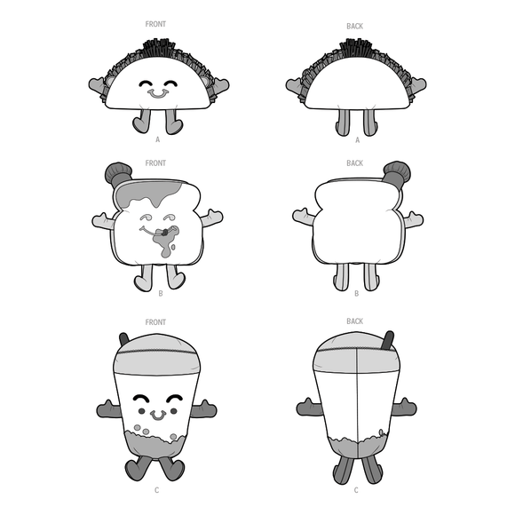 Simplicity Sewing Pattern S9667 PLUSH TACO, TOAST AND BUBBLE TEA BY CARLA REISS