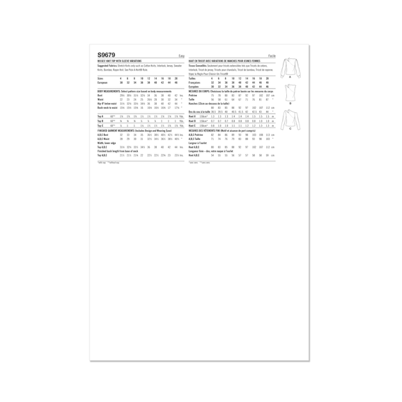 Simplicity Sewing Pattern S9679 MISSES' KNIT TOP WITH SLEEVE VARIATIONS