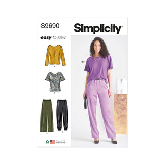 Simplicity Sewing Pattern S9690 MISSES' TOPS AND PULL-ON PANTS