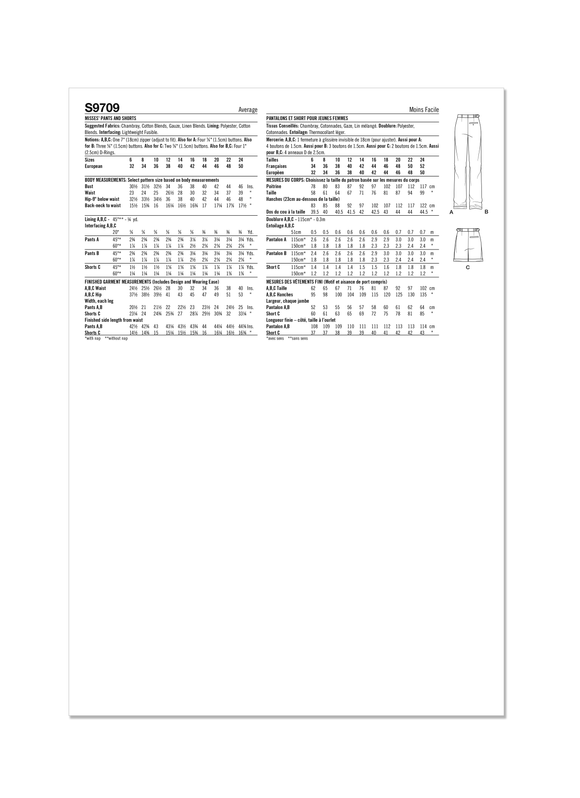 Simplicity Sewing Pattern S9709 MISSES' PANTS AND SHORTS