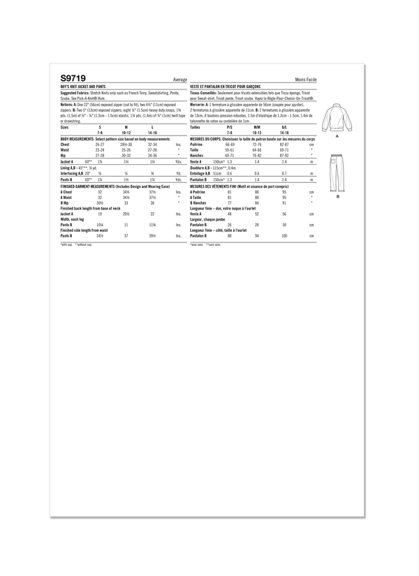 Simplicity Sewing Pattern S9719 BOYS' KNIT JACKET AND PANTS BY MIMI G STYLE