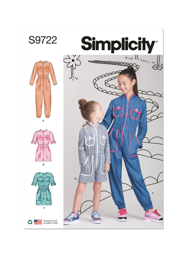 Simplicity Sewing Pattern S9722 CHILDREN'S AND GIRLS' JUMPSUIT, ROMPER AND DRESS