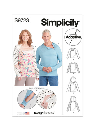 Simplicity Sewing Pattern S9723 UNISEX DUAL PORT ACCESS CHEMO TOP AND HOODIE