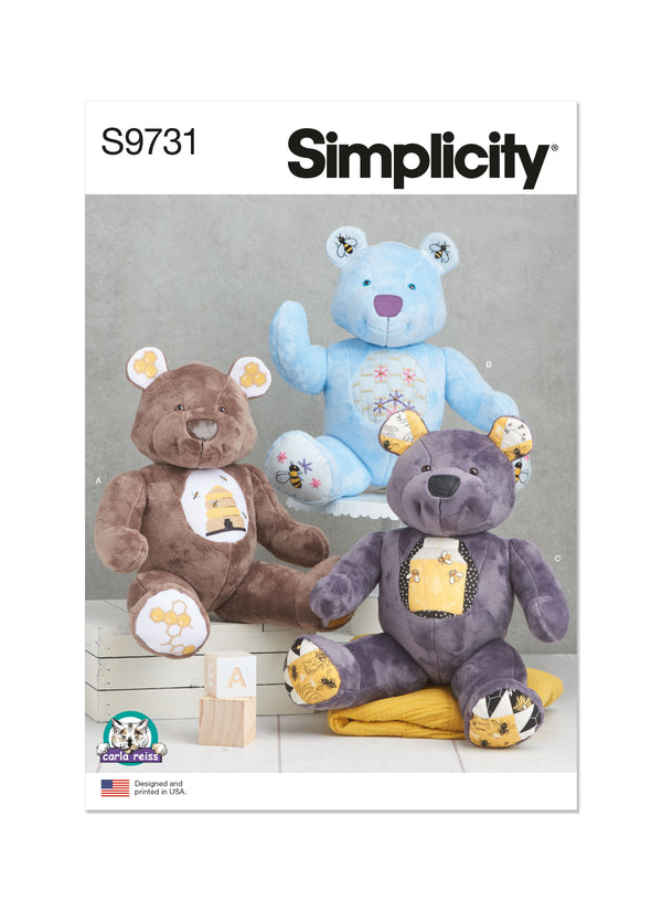 Simplicity Sewing Pattern S9731 STUFFED BEAR BY CARLA REISS DESIGN