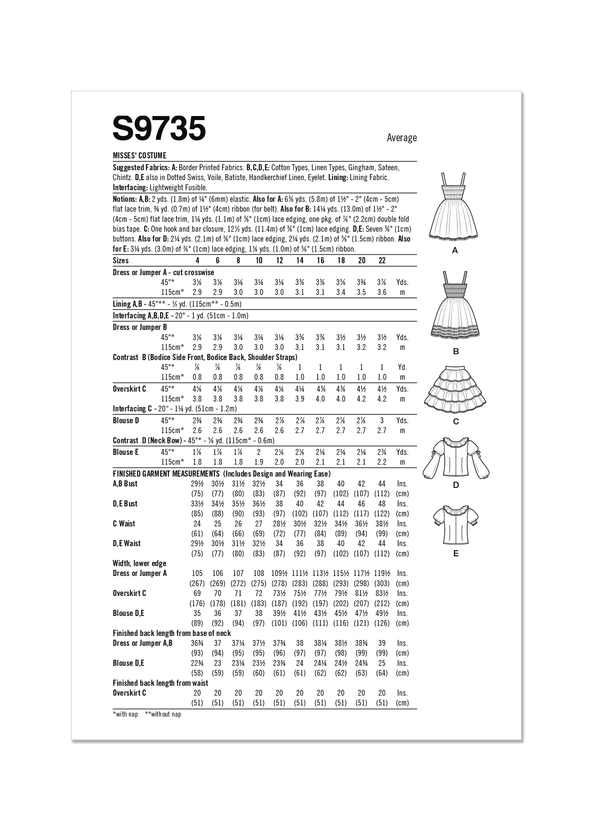 Simplicity Sewing Pattern S9735 MISSES' COSTUME