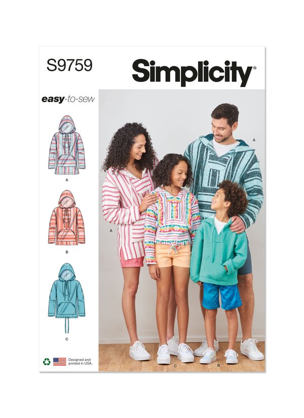 Simplicity Sewing Pattern S9759 CHILDREN'S, TEENS' AND ADULTS' HOODIE