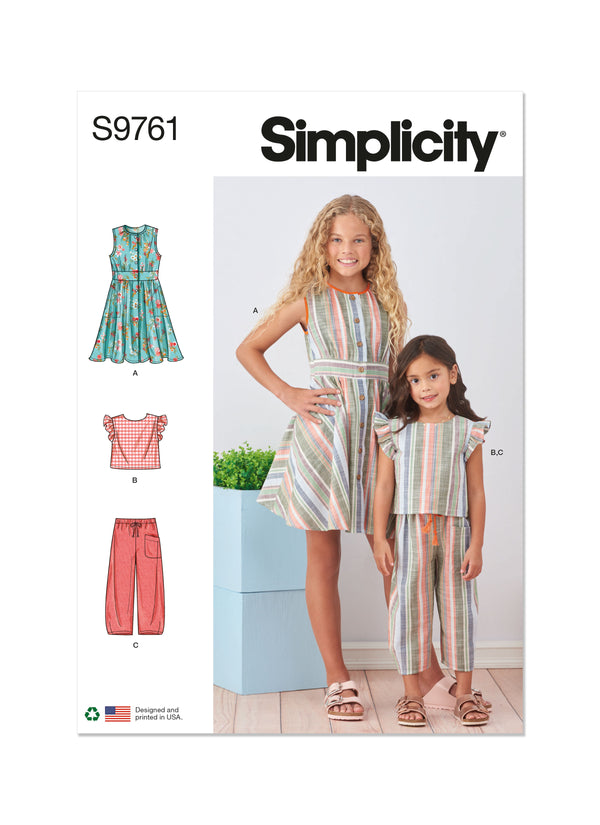 Simplicity Sewing Pattern S9761 CHILDREN'S AND GIRLS' DRESS, TOP AND PANTS