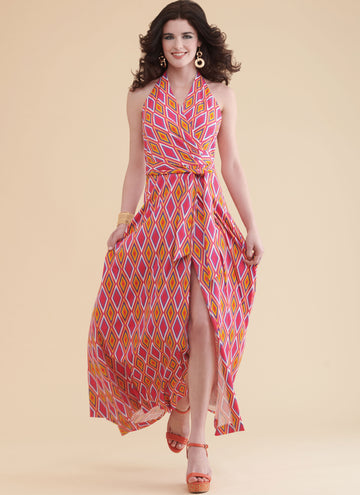 Simplicity Sewing Pattern S9793 MISSES' KNIT FRONT-WRAP HALTER-DRESS IN TWO LENGTHS - 0