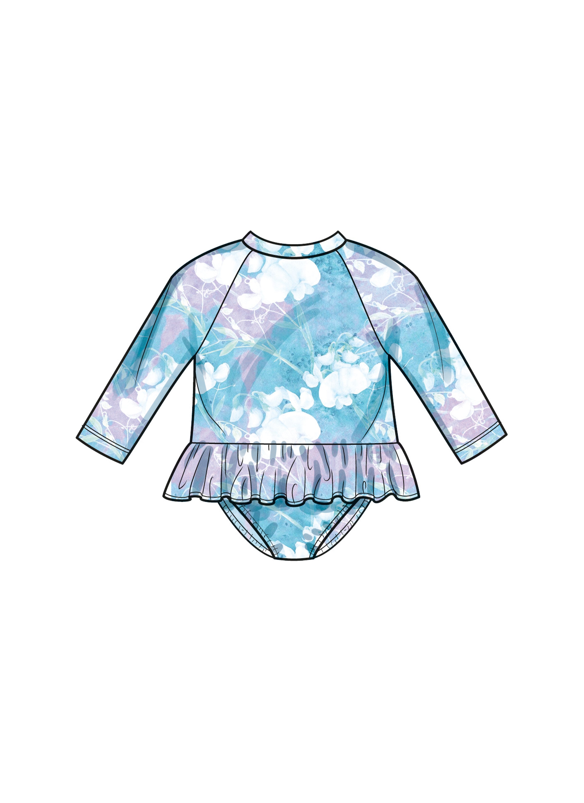 Simplicity Sewing Pattern S9796 BABIES' SWIMSUITS WITH RASH GUARD AND HEADBAND IN ONE SIZE