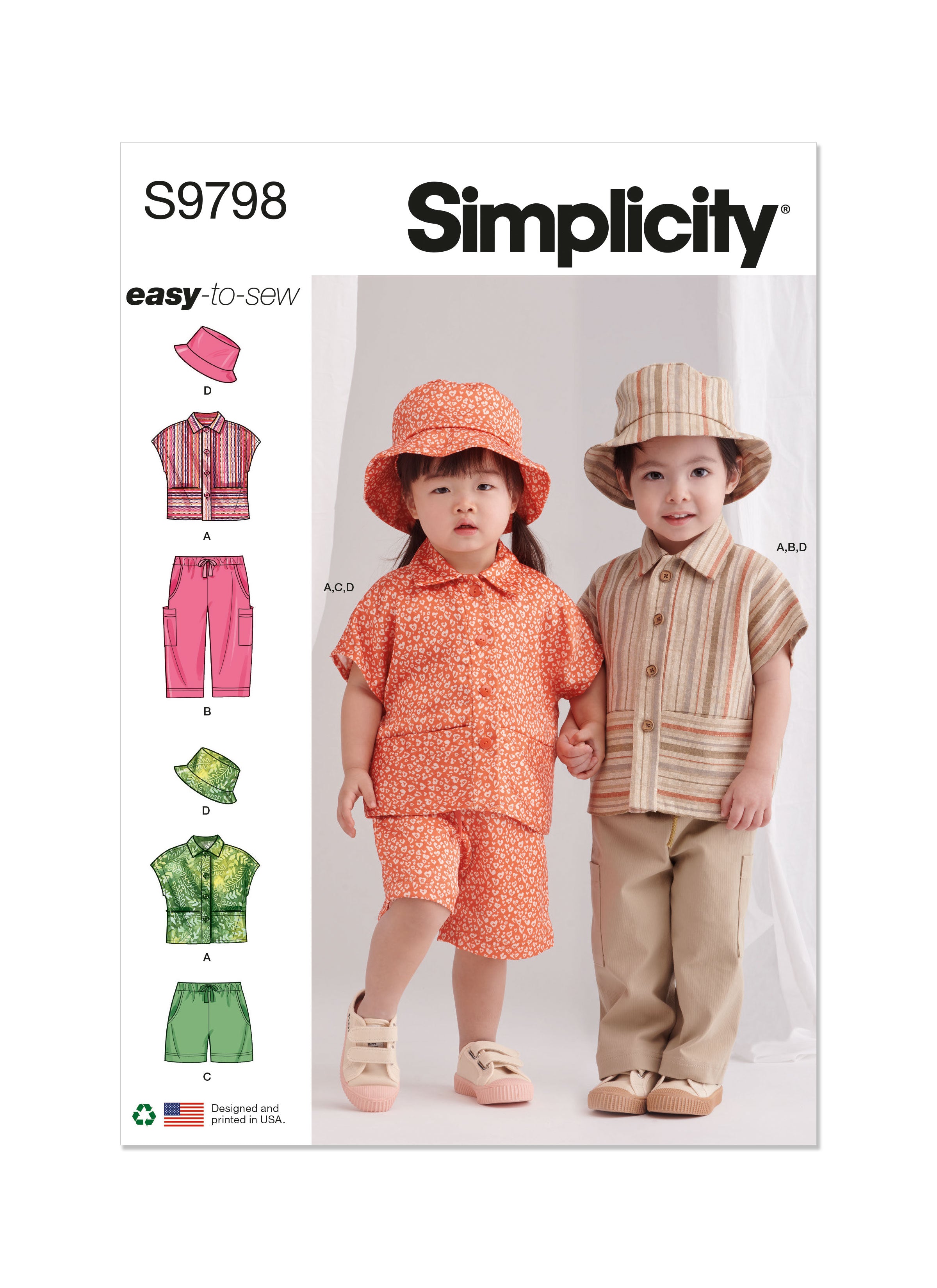 Simplicity Sewing Pattern S9798 TODDLERS' TOP, PANTS, SHORTS AND HAT IN THREE SIZES