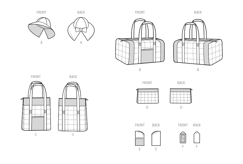 Simplicity Sewing Pattern S9814 HAT IN THREE SIZES, DUFFEL, TOTE, COSMETIC CASE, EYEGLASS CASE AND LUGGAGE TAG