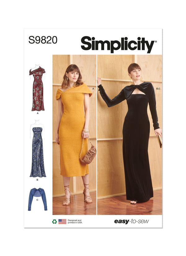 Simplicity Sewing Pattern S9820 MISSES' KNIT DRESSES AND SHRUG