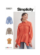Simplicity Sewing Pattern S9821 MISSES' BLOUSE WITH COLLAR, SLEEVE AND HEMLINE VARIATIONS-1