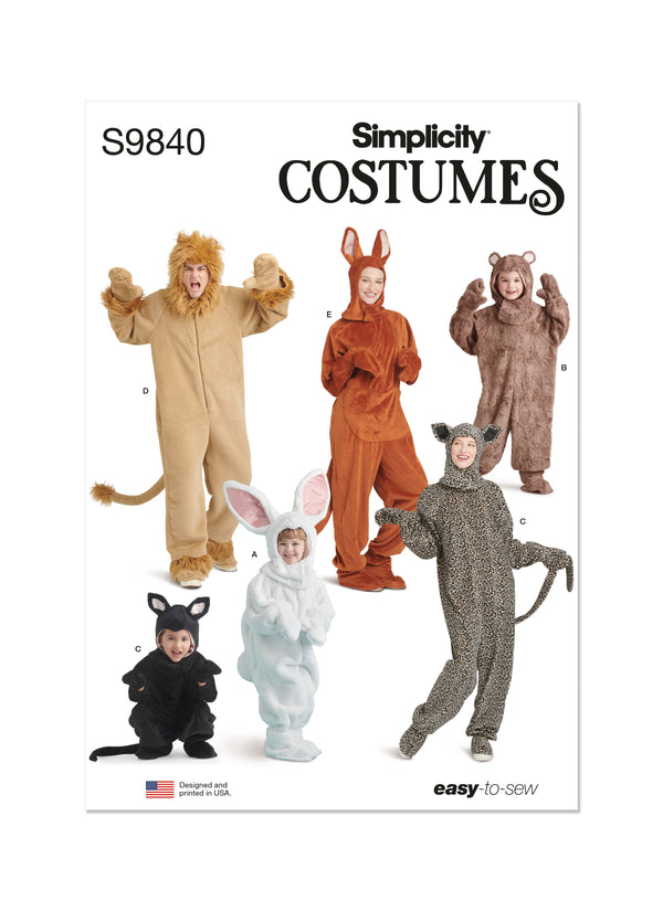 Simplicity Sewing Pattern S9840 CHILDREN'S AND ADULT'S ANIMAL COSTUMES