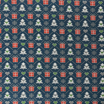 Fabriques Navy Blue Xmas Tree Print French Terry Brushed Back - 0