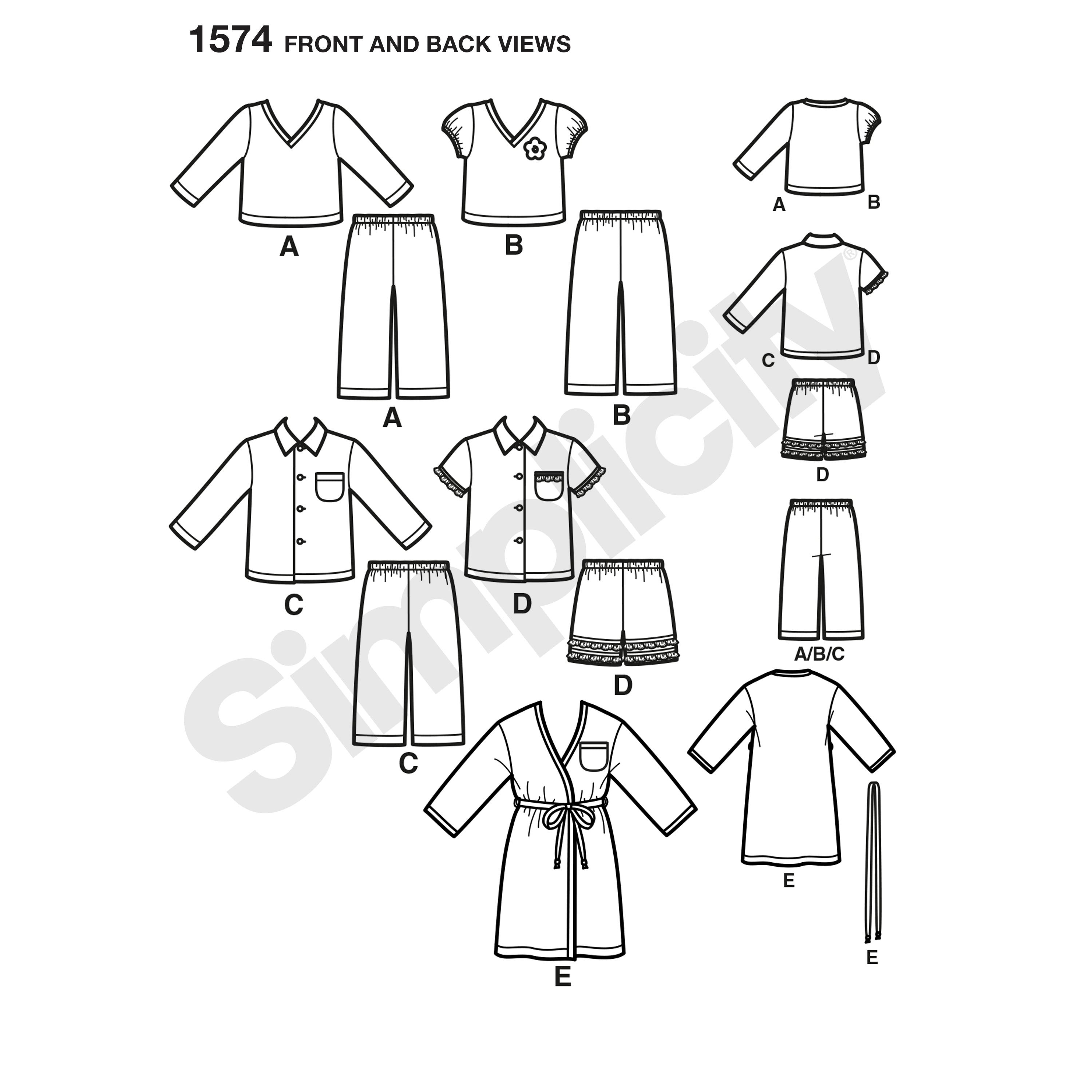 Simplicity Sewing Pattern 1574 Toddlers’ Loungewear