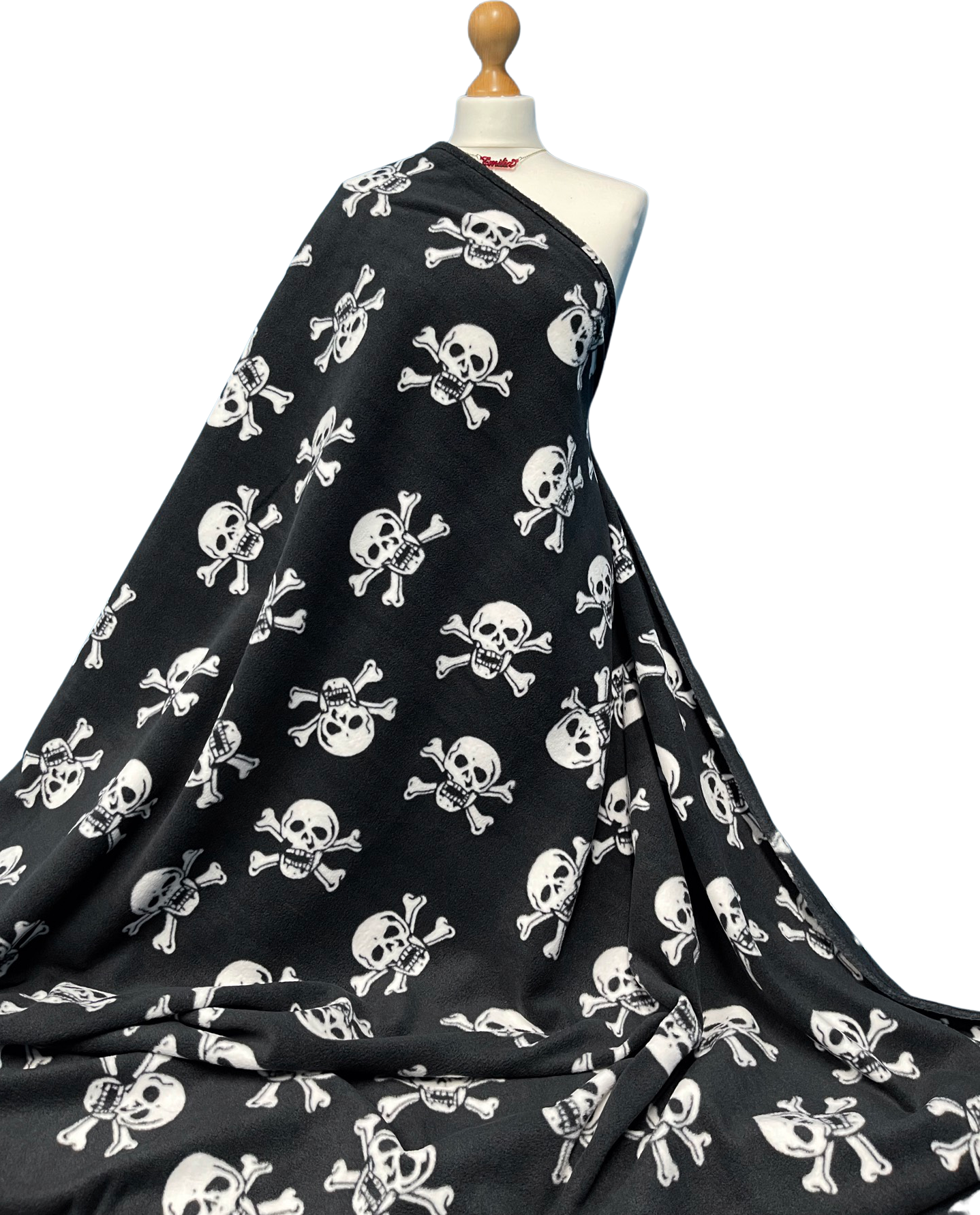 Buy white-skulls Printed Polar Fleece Fabric Skull Prints