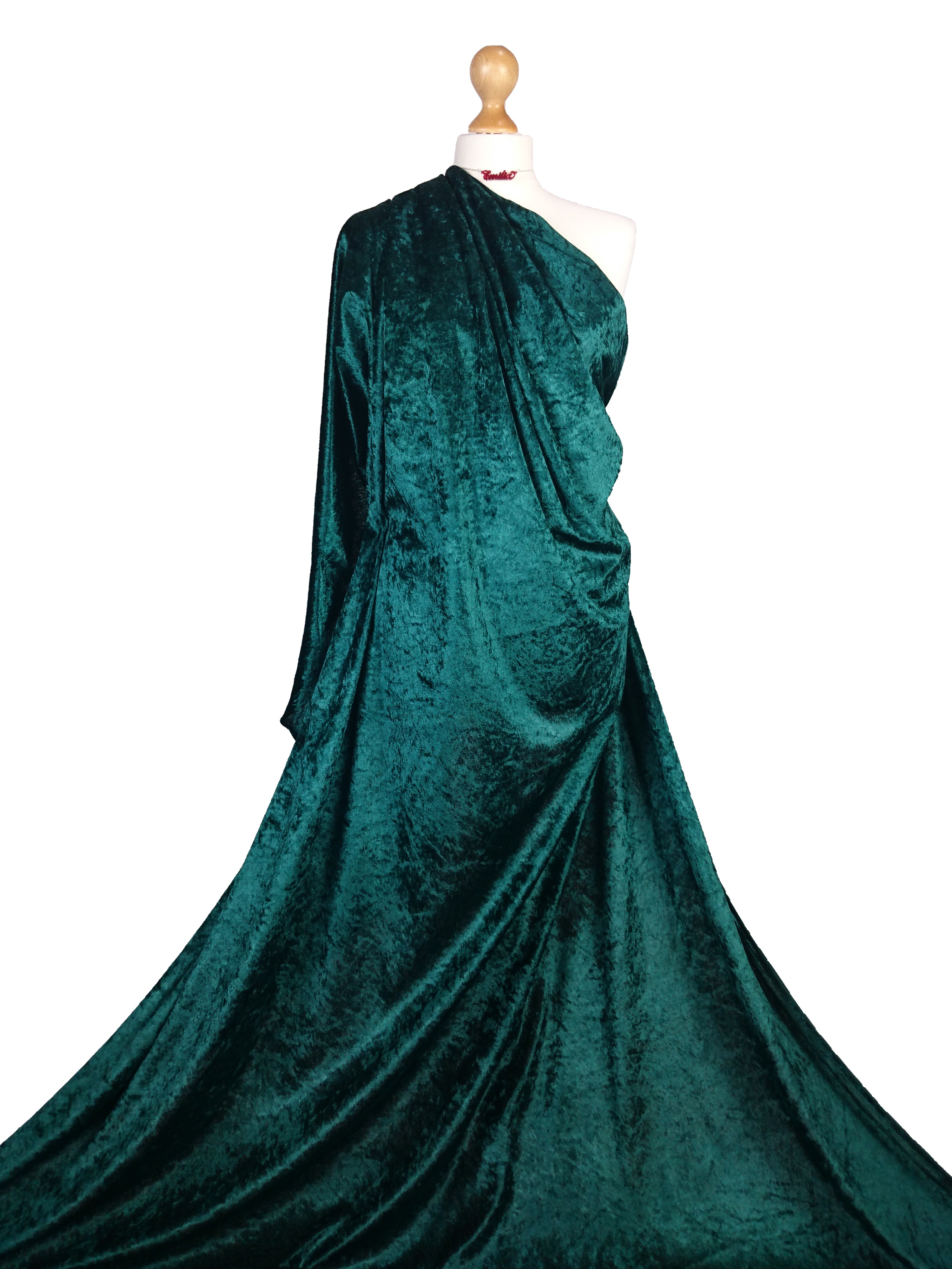 Buy bottle-green Crushed Velvet 2 Way Stretch Fabric