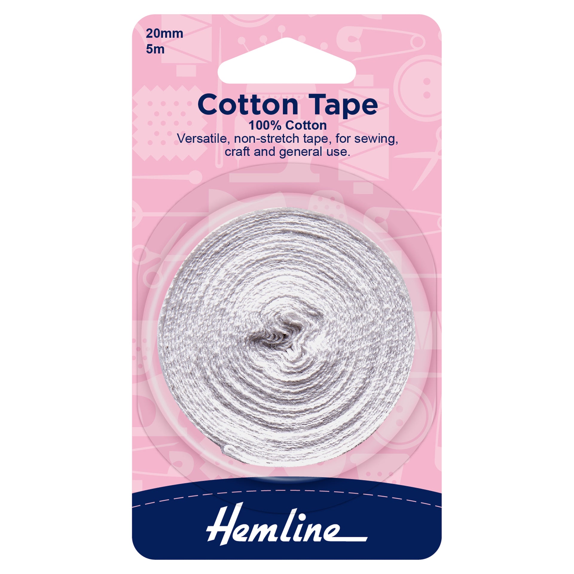 Hemline Cotton Tape: 5m x 20mm