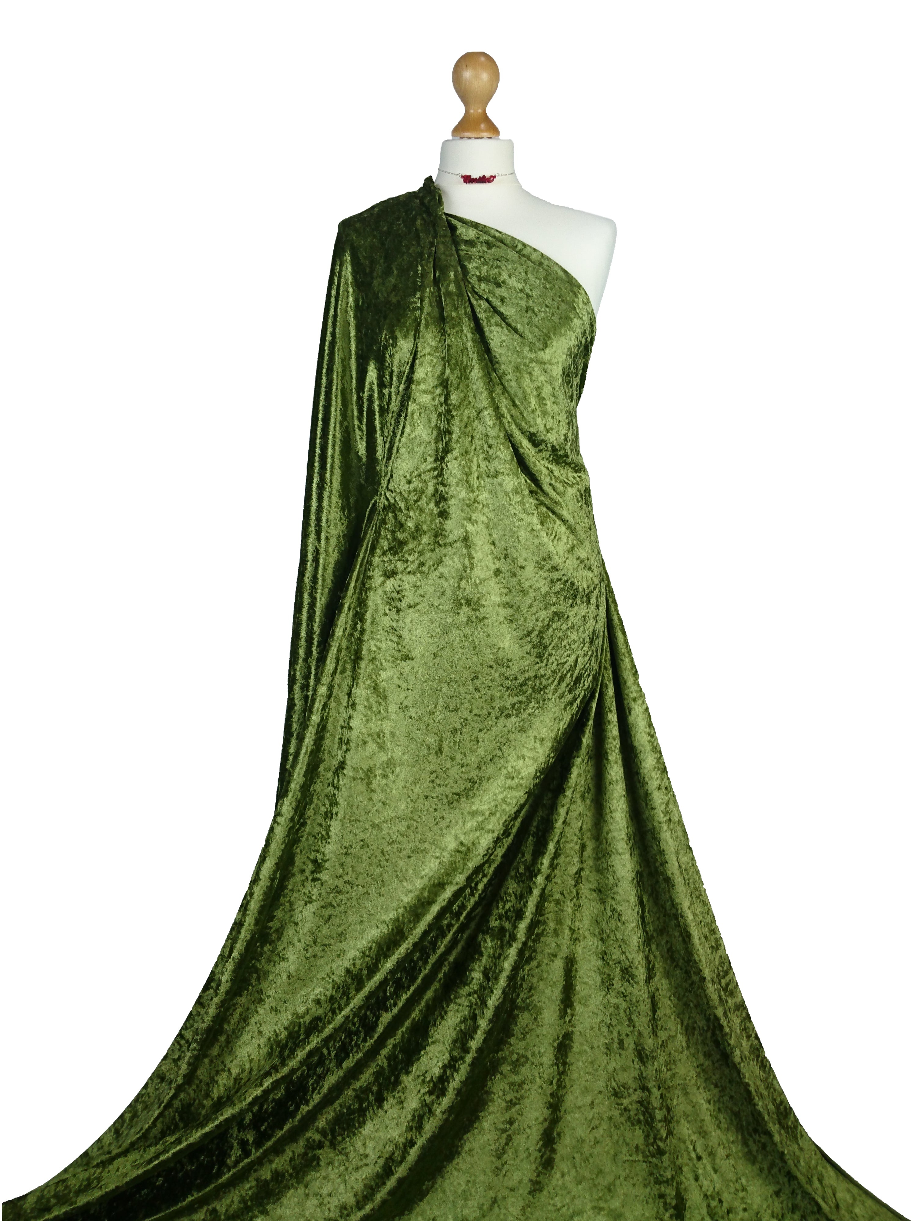 Buy olive Crushed Velvet 2 Way Stretch Fabric