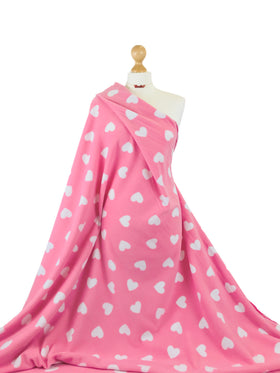 Printed Polar Fleece Fabric - Hearts Design Warm Fabric by the Metre