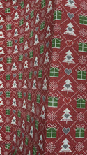 Dark Red Xmas Tree Print French Terry Brushed Back