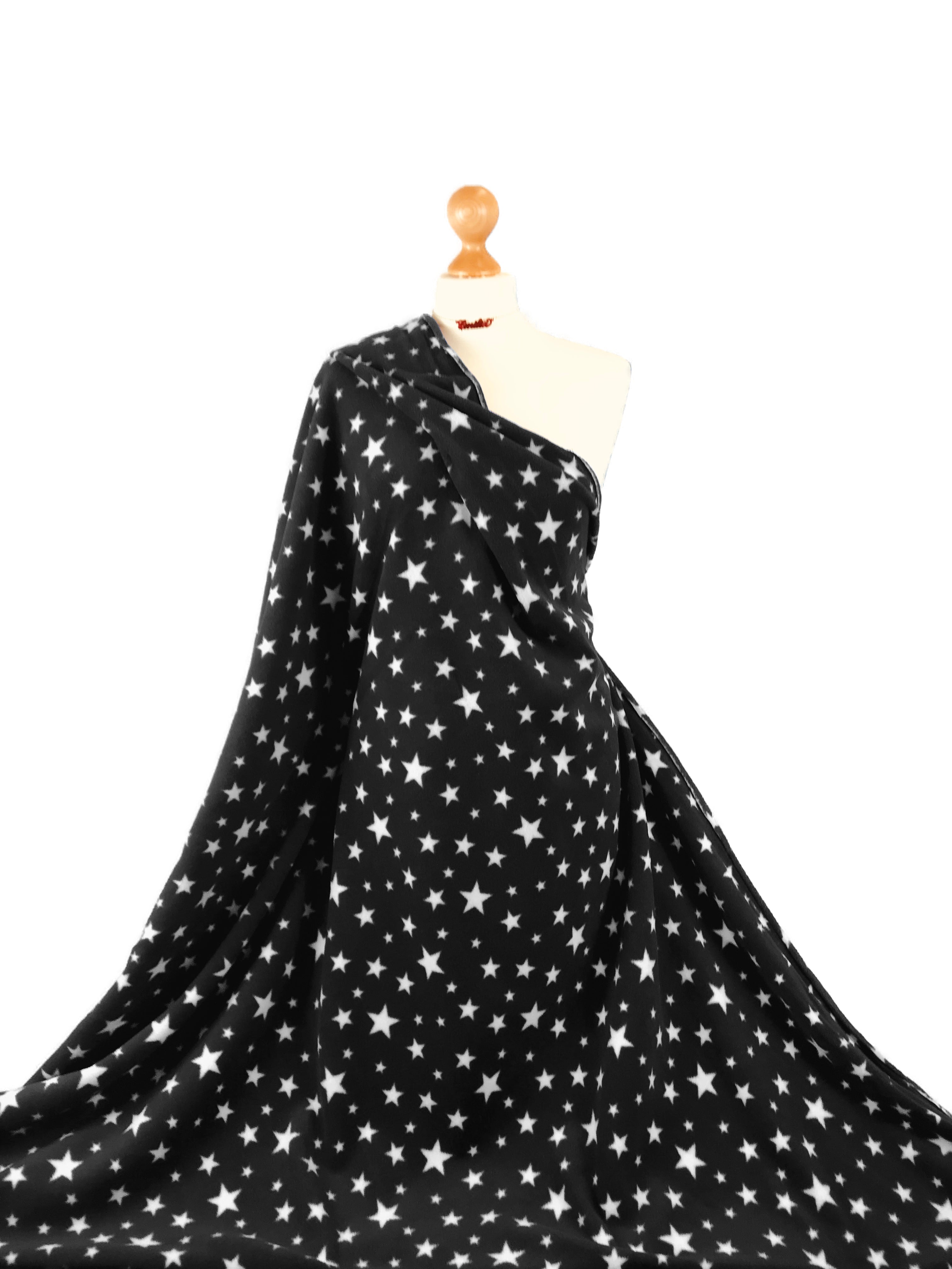 Buy black-stars Printed Polar Fleece Fabric Spots &amp; Stars Prints