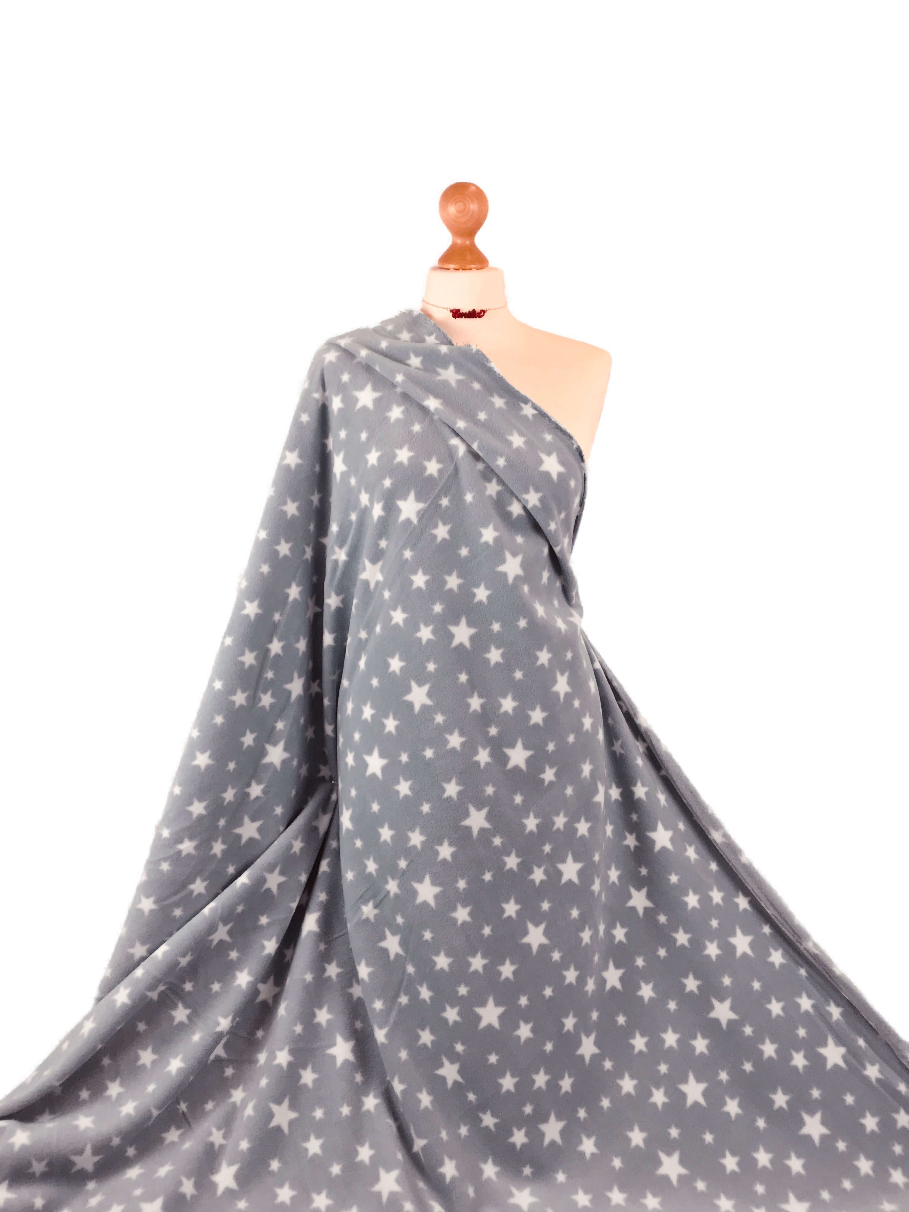 Buy grey-stars Printed Polar Fleece Fabric Spots &amp; Stars Prints