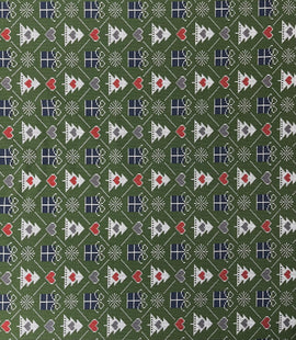 Bottle Green Xmas Tree Print French Terry Brushed Back Fabric