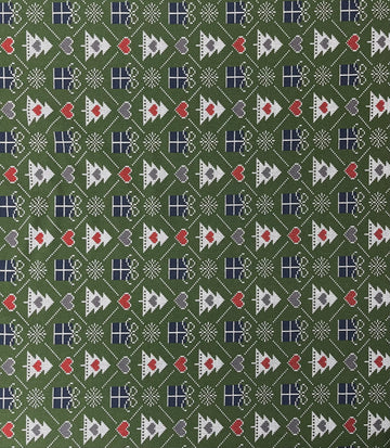 Bottle Green Xmas Tree Print French Terry Brushed Back Fabric