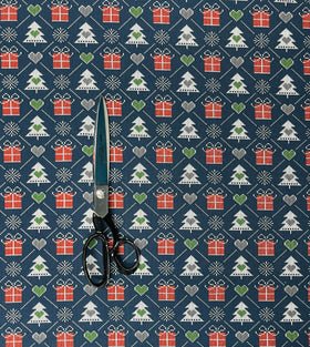 Fabriques Navy Blue Xmas Tree Print French Terry Brushed Back