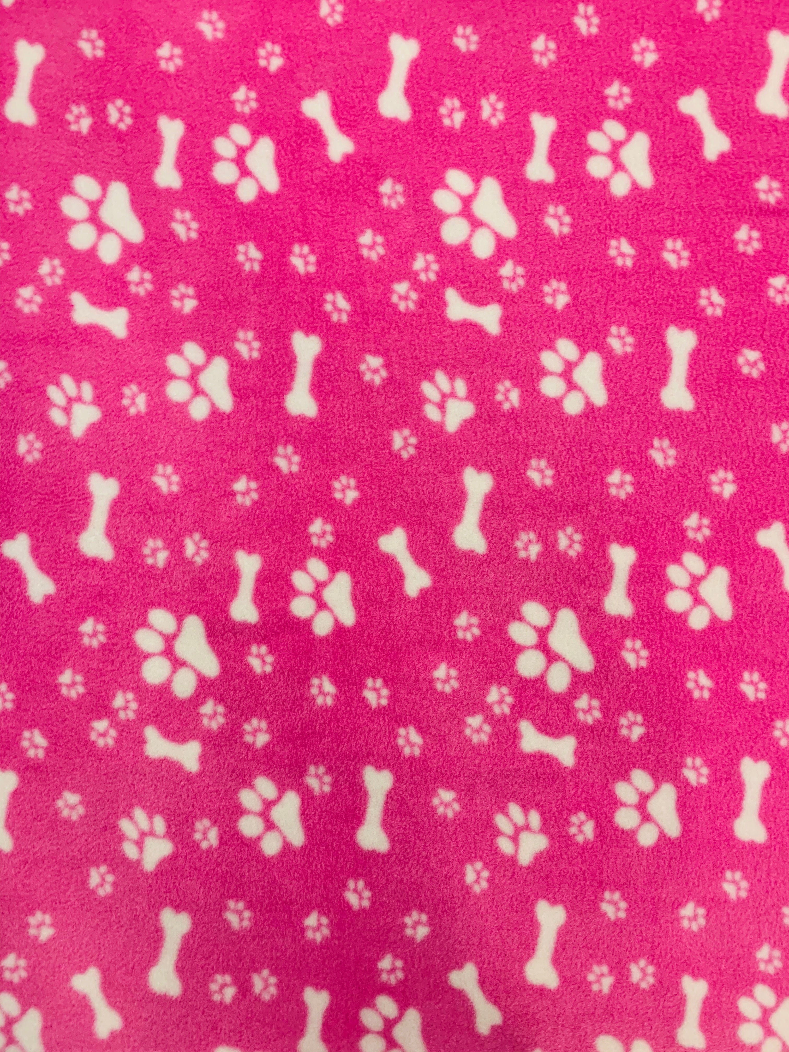 Buy pink-paws-bones Printed Polar Fleece Fabric Animal Prints