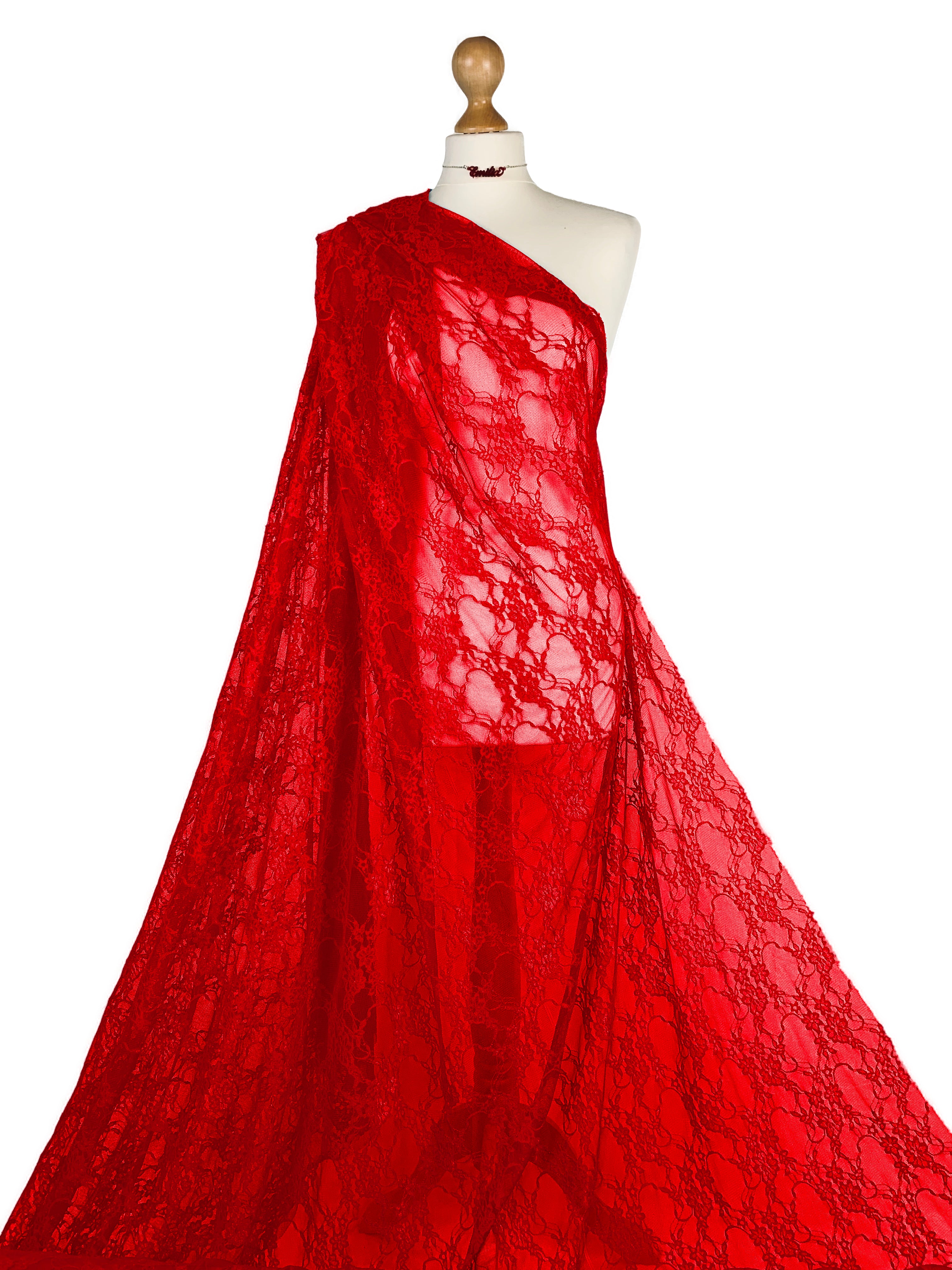 Buy red Floral Lace 4 Way stretch Fabric